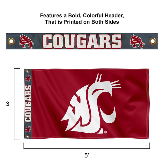 College Flags & Banners Co. Washington State Cougars Printed Header 3x5 Foot Banner Flag