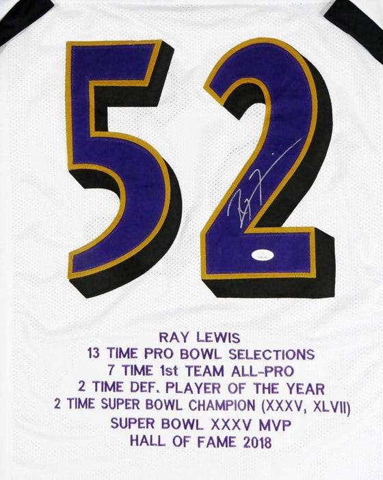 Ray Lewis Autographed White Pro Style STAT Jersey - JSA W Auth *2