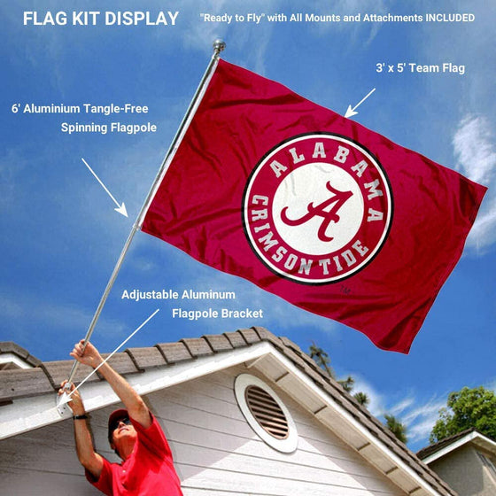 College Flags & Banners Co. Alabama Crimson Tide Team Flag and Pole Bracket Mount Bundle