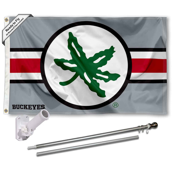 College Flags & Banners Co. Ohio State Buckeyes Helmet Leaf Flag with Pole and Bracket Mount Kit