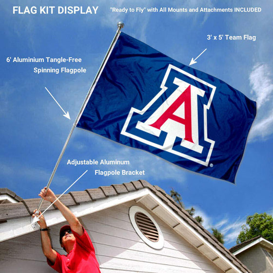 College Flags & Banners Co. Arizona Wildcats Blue Flag with Pole and Bracket Kit