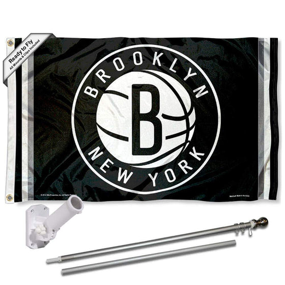 WinCraft Brooklyn Nets Flag Pole and Bracket Set