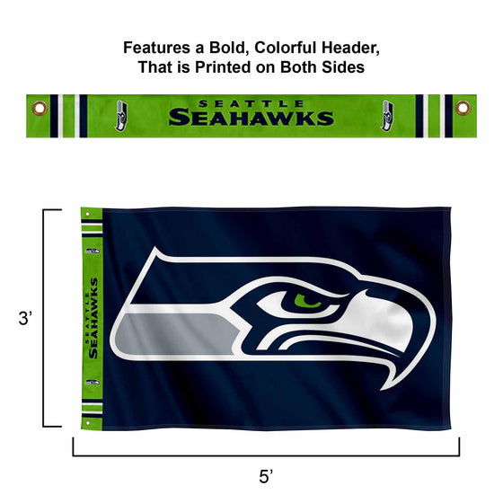 WinCraft Seattle Seahawks Printed Header 3x5 Foot Banner Flag