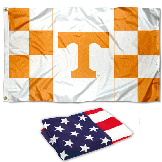 College Flags & Banners Co. Tennessee Volunteers Checkerboard Stripes Flag and USA 3x5 Set