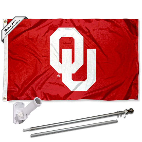 College Flags & Banners Co. Oklahoma Sooners OU Logo Flag with Pole and Bracket Kit