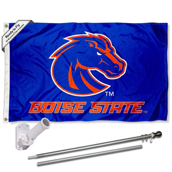 College Flags & Banners Co. Boise State Broncos Blue Flag with Pole and Bracket Complete Set