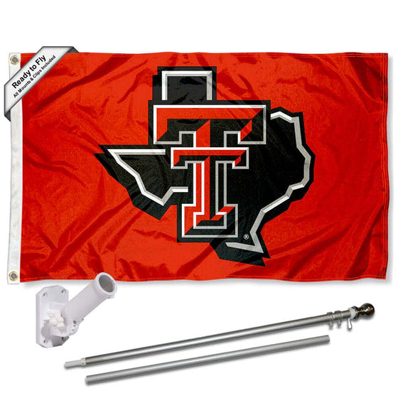 College Flags & Banners Co. Texas Tech Red Raiders State of TX Flag with Pole and Bracket Complete Set