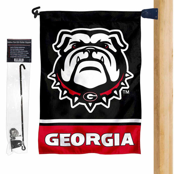 Georgia Bulldogs Garden Flag and Mailbox Post Pole Mount Holder Set