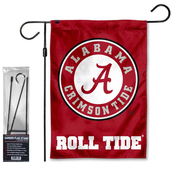 Alabama Crimson Tide Circle Logo Garden Banner Flag with Stand Pole Holder