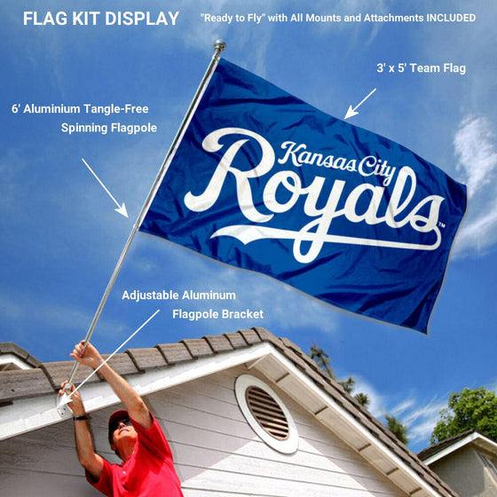 WinCraft Kansas City Royals Script Flag Pole and Bracket Set