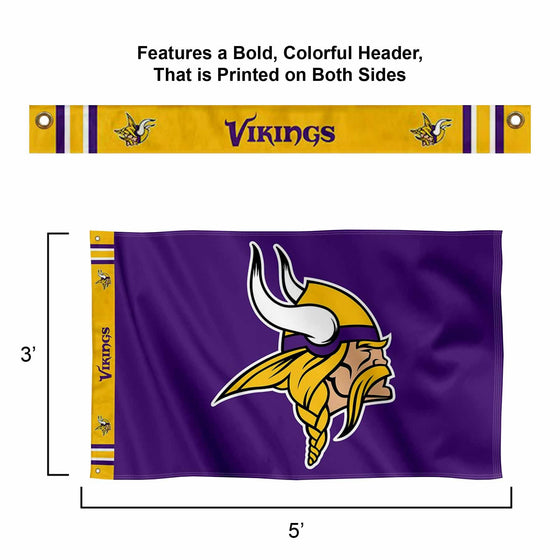 WinCraft Minnesota Vikings Printed Header 3x5 Foot Banner Flag