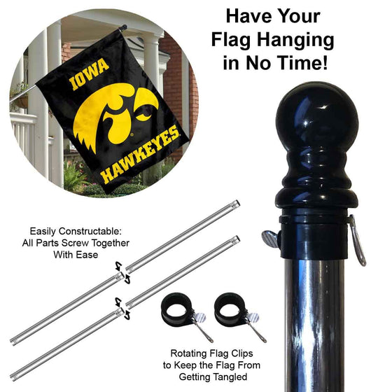 Iowa Hawkeyes House Flag with Flag Pole Set