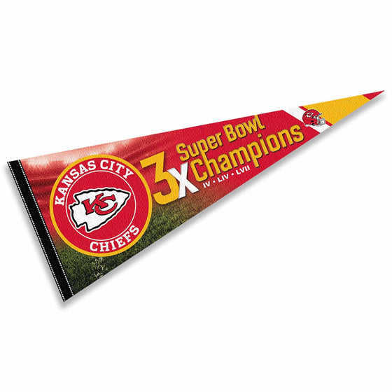 WinCraft Kansas City Chiefs 3 Time Super Bowl Champions Pennant Banner Flag