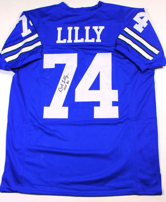 Bob Lilly Autographed Blue Pro Style Jersey w/HOF '80- JSA Witnessed Auth *7