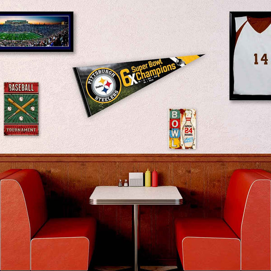 WinCraft Pittsburgh Steelers 6 Time Bowl Champions Pennant Banner Flag