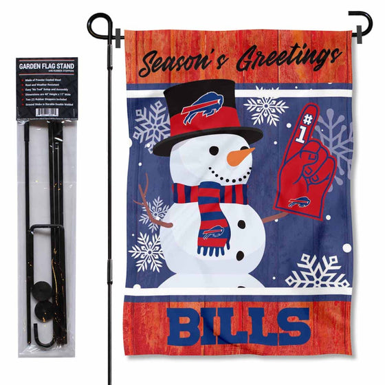 WinCraft Buffalo Bills Holiday Snowman Garden Flag and Flagpole Mount