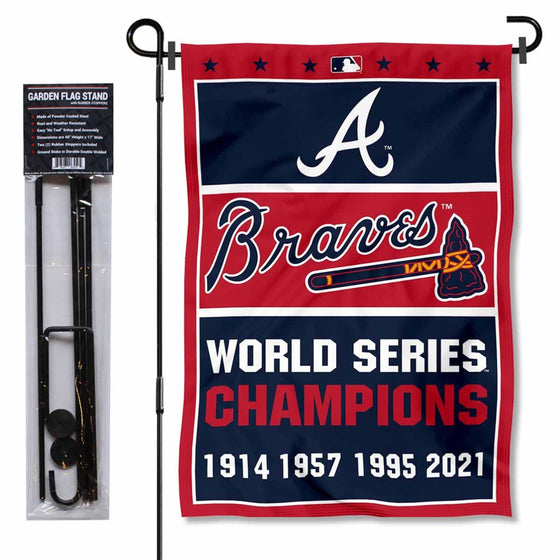 WinCraft Atlanta Braves 4 Time Champions Garden Flag and Pole Stand Mount