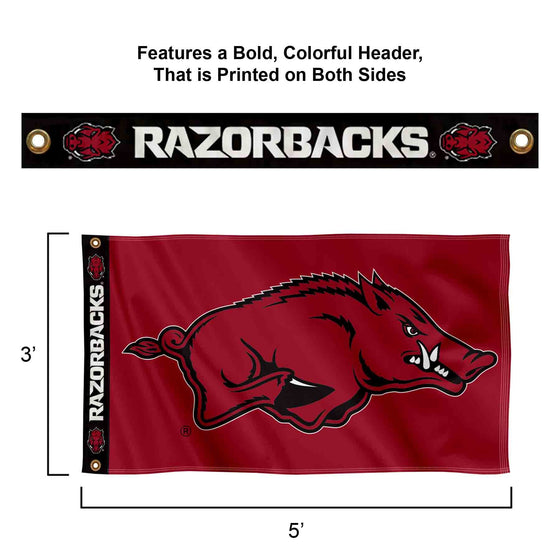 College Flags & Banners Co. Arkansas Razorbacks Printed Header 3x5 Foot Banner Flag