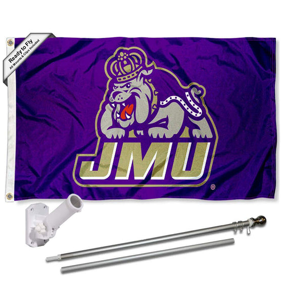 College Flags & Banners Co. James Madison Dukes Flag and Pole Bracket Mount Bundle