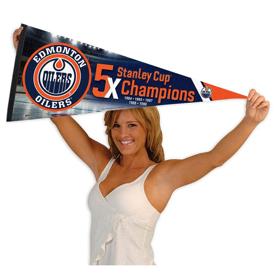 WinCraft Edmonton Oilers 5 Time Cup Champions Pennant Banner Flag