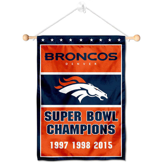 Denver Broncos 3 Time Champions Banner Window Wall Hanging Flag with Suction Cup