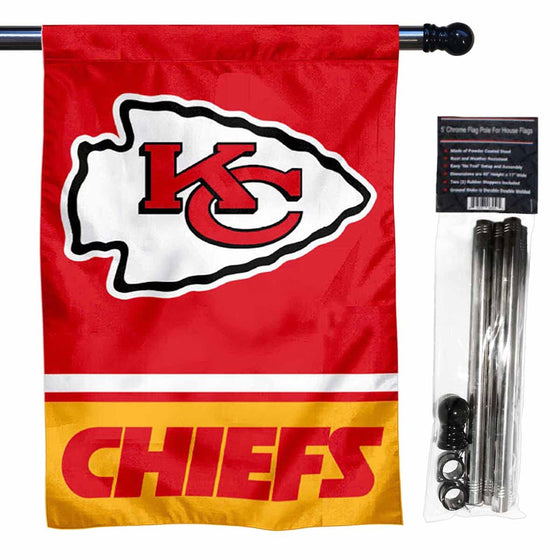 WinCraft Chiefs Banner House Flag and 5 Foot Flagpole Set