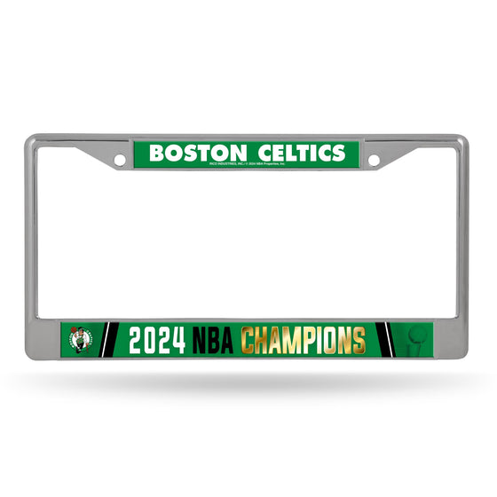 Rico Industries NBA Basketball Boston Celtics 2024 NBA Champions 12" x 6" Chrome Frame with Decal Inserts - Car/Truck/SUV Automobile Accessory