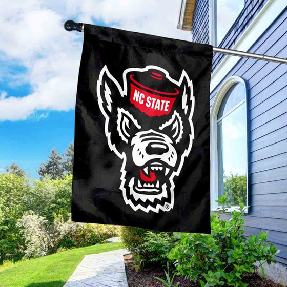 College Flags & Banners Co. NC State Wolfpack Black Double Sided House Flag with Flag Pole Set