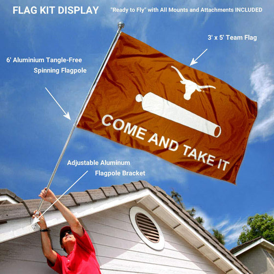 College Flags & Banners Co. Texas Longhorns Come and Take It Flag with Pole and Bracket Complete Set