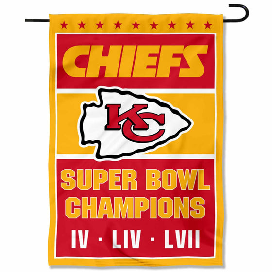 WinCraft Kansas City Chiefs 3 Time Champions Super Bowl 2023 Double Sided Garden Banner Flag