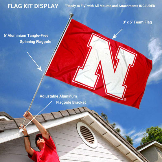 College Flags & Banners Co. Nebraska Cornhuskers Block N Flag with Pole and Bracket Complete Set