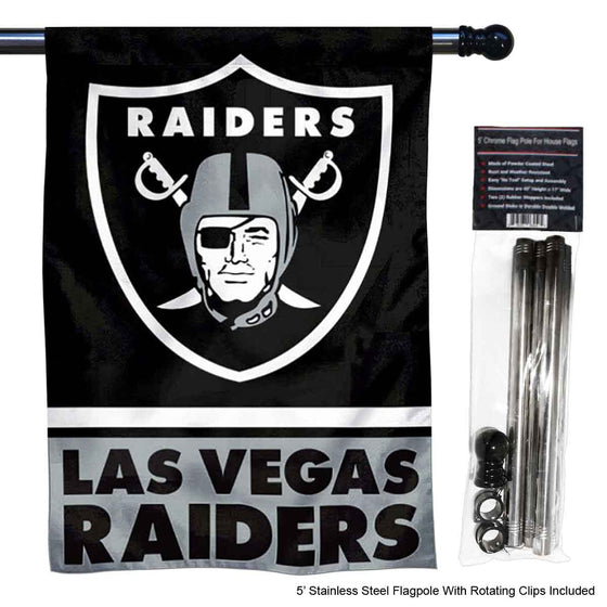 WinCraft Raiders Banner House Flag and 5 Foot Flagpole Set