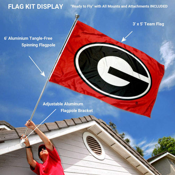 College Flags & Banners Co. Georgia Bulldogs Red Flag with Pole and Bracket Kit