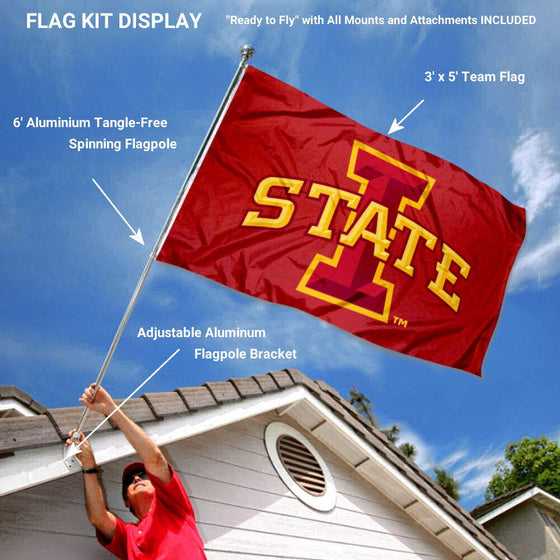 Iowa State Cyclones Flag with Pole and Bracket Complete Set