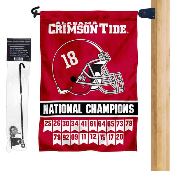 College Flags & Banners Co. Alabama Crimson Tide 18 Time Football National Champions Garden Flag and Mailbox Post Pole Mount Holder Set