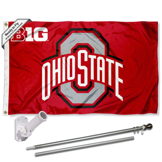 College Flags & Banners Co. Ohio State Buckeyes Big 10 Flag with Pole and Bracket Kit