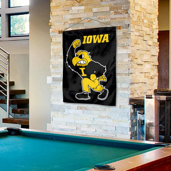 College Flags & Banners Co. Iowa Hawkeyes Herky The Hawk House Flag and Wood Banner Pole Set