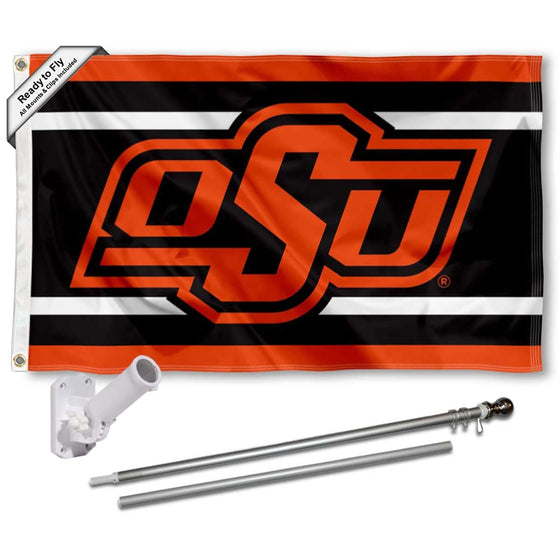 College Flags & Banners Co. Oklahoma State Cowboys OSU Stripes Flag with Pole and Bracket Holder University Set