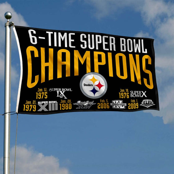 WinCraft Pittsburgh Steelers 6X and 6 Time Super Bowl Champions Flag Outdoor Indoor 3x5 Foot Banner