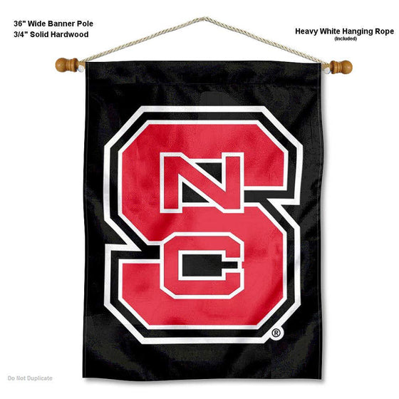 College Flags & Banners Co. NC State Wolfpack Black Banner Flag and Wood Pole Set