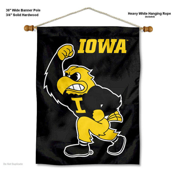 College Flags & Banners Co. Iowa Hawkeyes Herky The Hawk House Flag and Wood Banner Pole Set