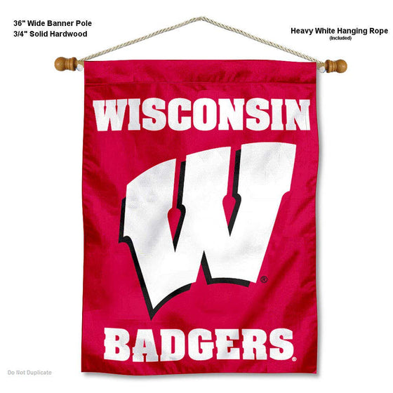 Wisconsin Badgers Double Sided House Flag and Wood Banner Pole Set