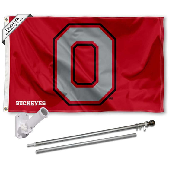 College Flags & Banners Co. Ohio State Buckeyes Block O Logo Flag with Pole and Bracket Holder University Set