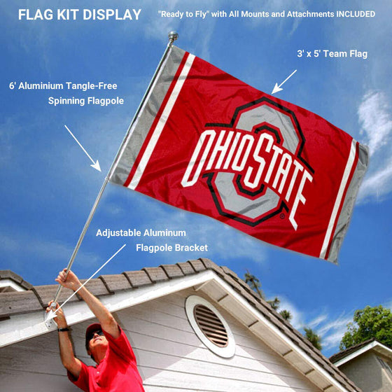 College Flags & Banners Co. Ohio State Buckeyes Stripes Flag with Pole and Bracket Kit