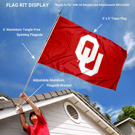 College Flags & Banners Co. Oklahoma Sooners OU Logo Flag with Pole and Bracket Kit