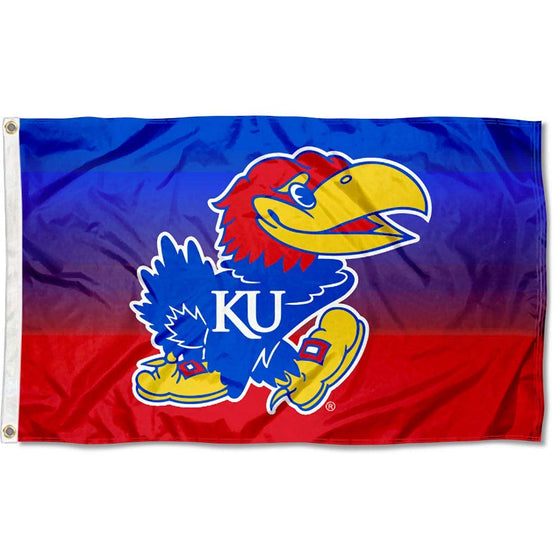 College Flags & Banners Co. Kansas Jayhawks Gradient Ombre Flag and USA 3x5 Flag Set