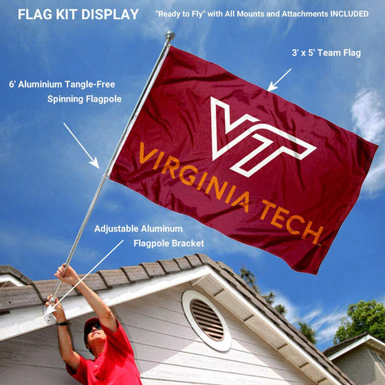 College Flags & Banners Co. Virginia Tech Hokies New Logo Flag and Pole Bracket Mount Bundle