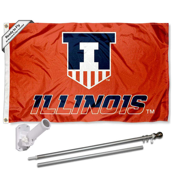 College Flags & Banners Co. Illinois Fighting Illini Victory Badge Flag with Pole and Bracket Holder University Set