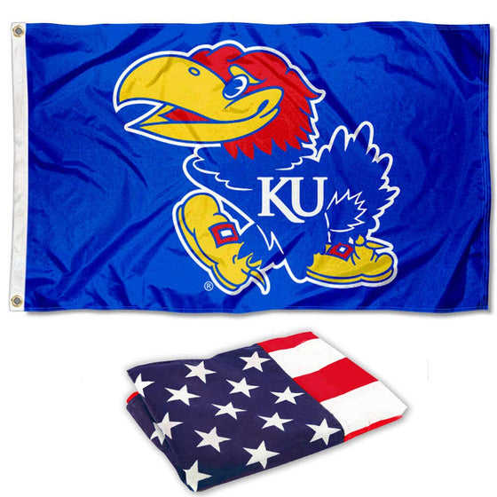 College Flags & Banners Co. Kansas Jayhawks Flag and USA 3x5 Flag Set