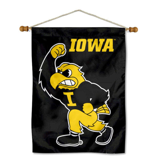 College Flags & Banners Co. Iowa Hawkeyes Herky The Hawk House Flag and Wood Banner Pole Set